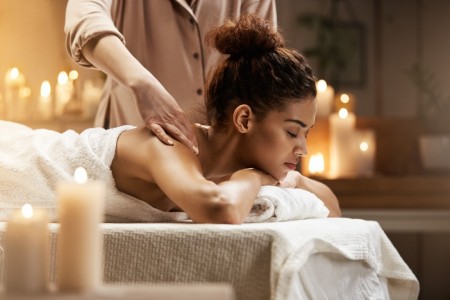 enjoying massage with closed eyes spa resort